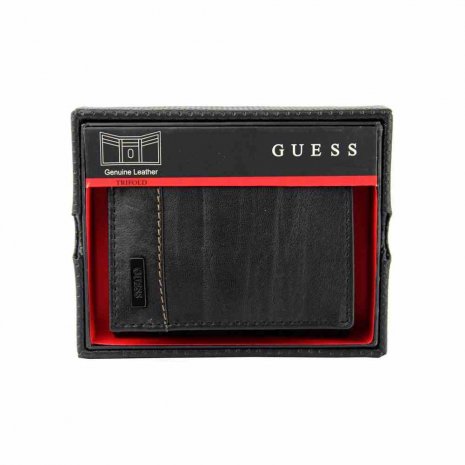 Guess Men's Leather Credit Card Id Wallet Passcase Trifold Black