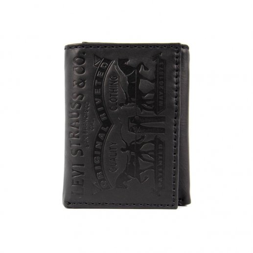 Levi\'s Men\'s Leather Credit Card Wallet Embossed Logo Black 31LV1179