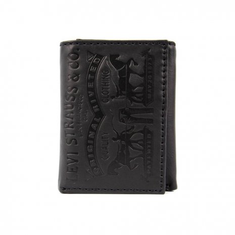 Levi's Men's Leather Credit Card Wallet Embossed Logo Black 31LV1179